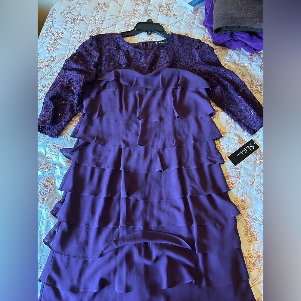 SL Fashions Plum Lace Yoke Dress